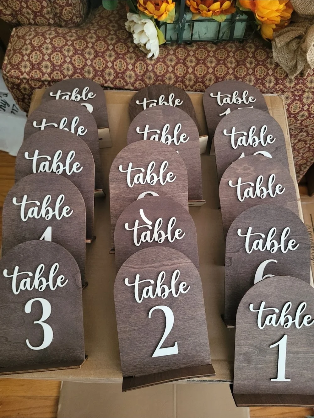 Wooden Table Number Signs - Brown Table 1-15